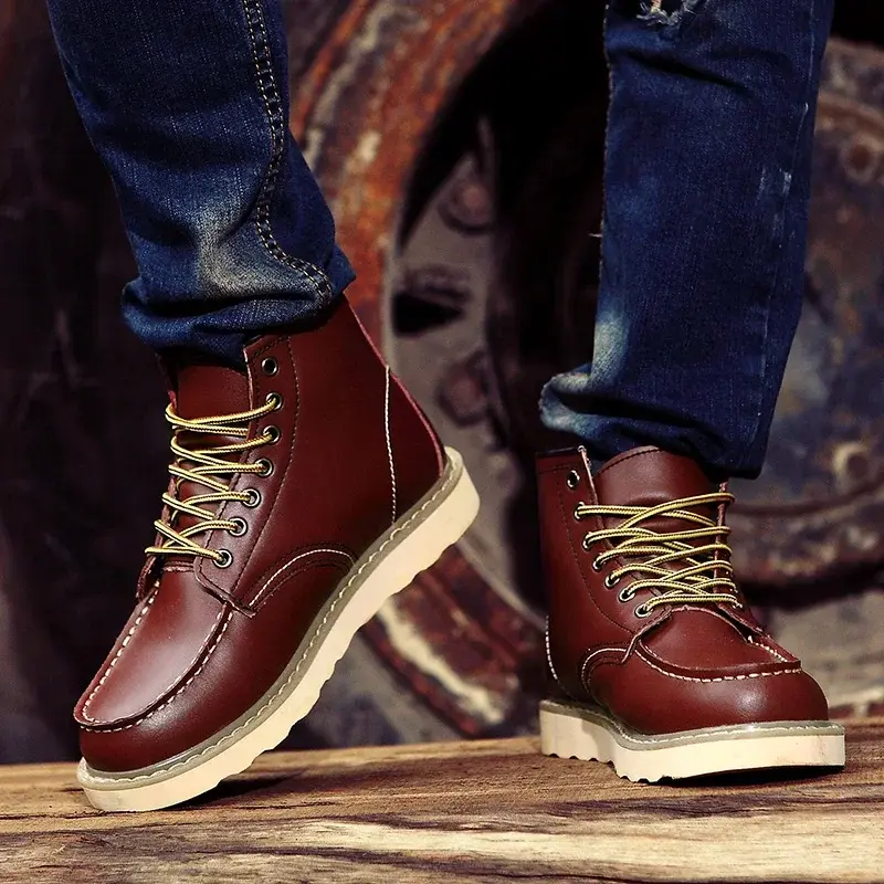 Thumbnail: Winter Warm Men Boots Leather Mens Snow Boots with Fur Handmade Waterproof Male 