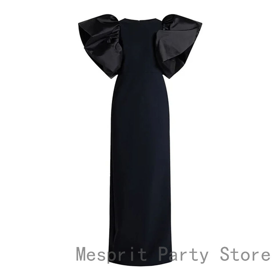 Thumbnail: Modern Black Women‘s Evening Dress Sheath Puff Sleeves Formal Party Gown Floor