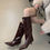 Thumbnail: Aneikeh Winter New Fashion Knee-High Boots Women Pointed Toe Thin Low Heel Elega