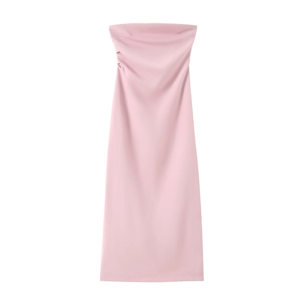 Thumbnail: Women Fashion Strapless Gathered Midi Dress Sexy Straight Neck Back Slit Female 