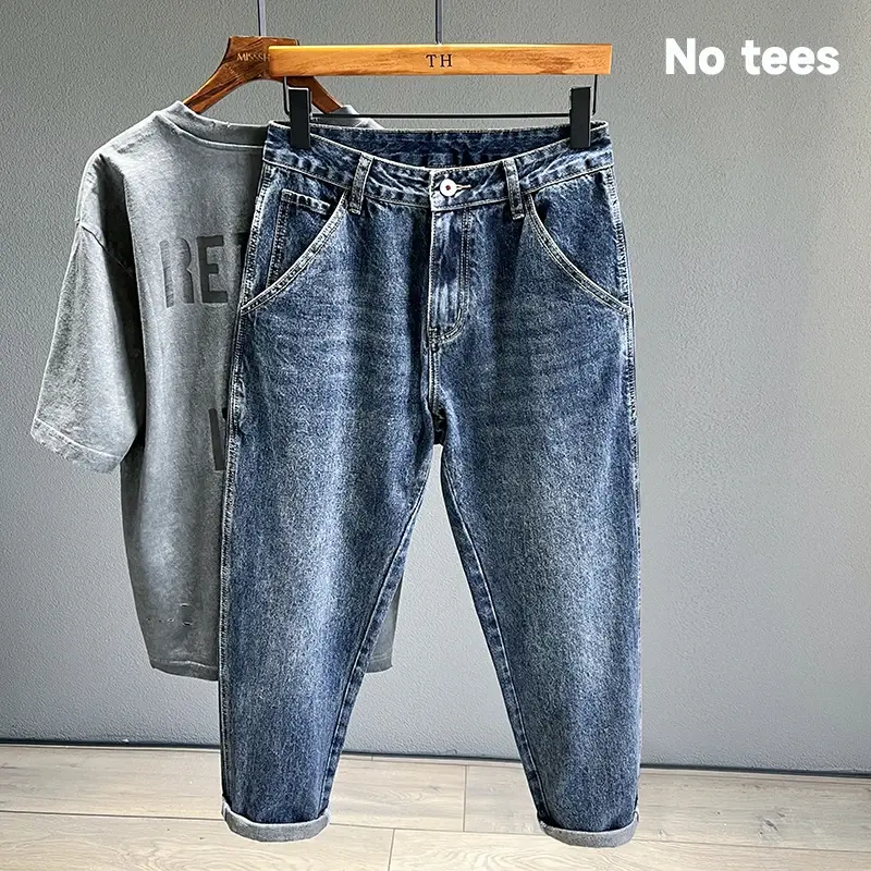 Men's Tapered Jeans Fashion Streetwear Casual Pants Personality Vintage Blue Den