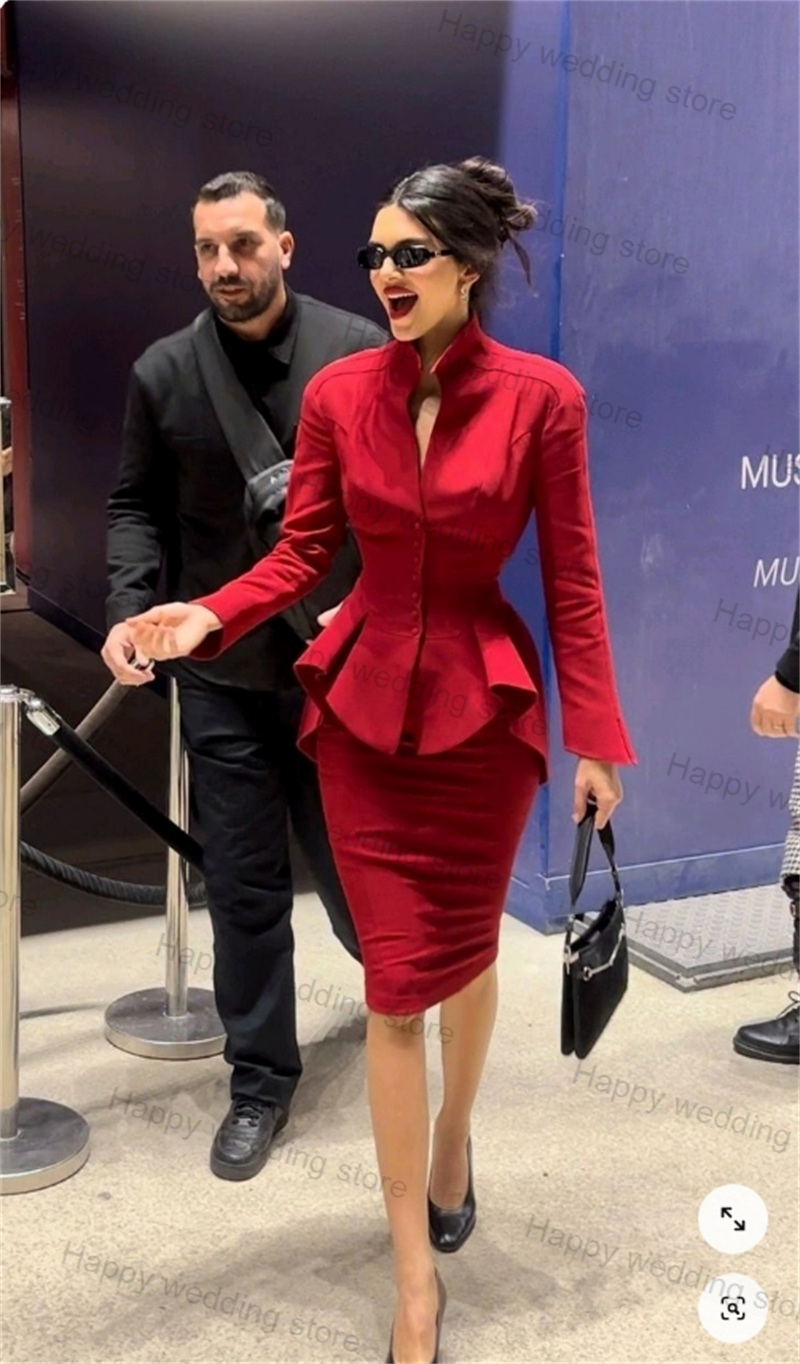 Thumbnail: Red Formal Women Suit Skirt Set 2 Piece Blazer+Mini Short Prom Dress Business Of