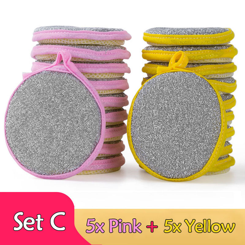 Thumbnail: 5/10pcs, Double Side Dishwashing Sponge Pan Pot Dish Wash Sponges Household Clea