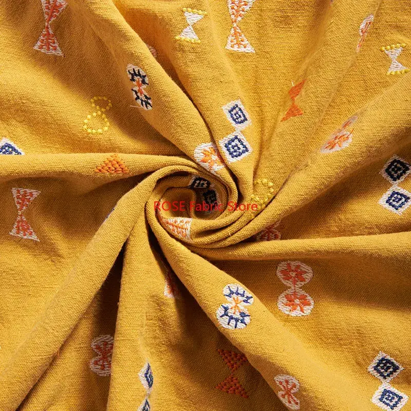 Thumbnail: Flower Embroidery Cotton  Linen Fabric for Clothing Table Cloth Apron Throwing P