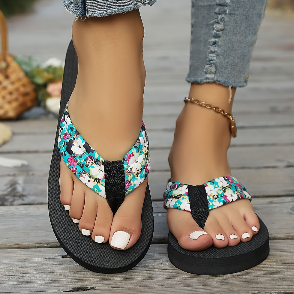 Thumbnail: Women's beach flip-flops with flowers, comfortable High Quality platform slipper