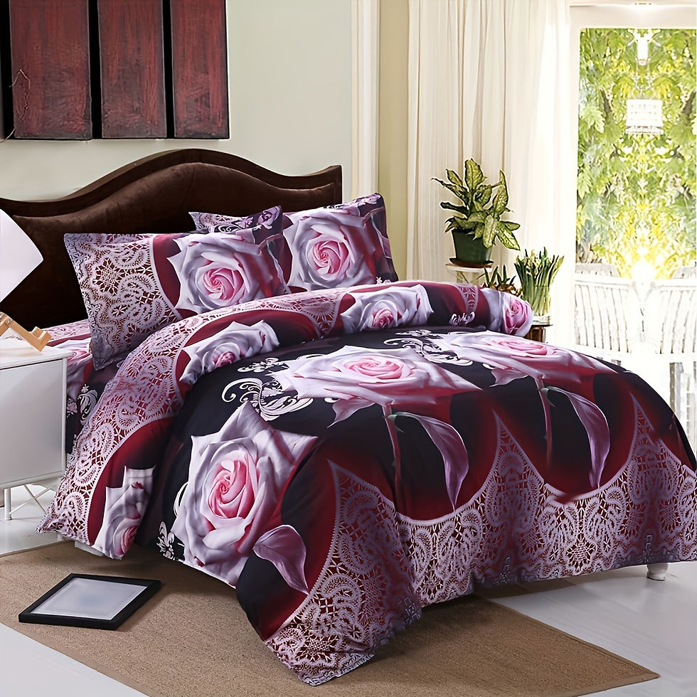 Thumbnail: 3-Piece Flower Print Duvet Cover Set - Soft, Comfortable, and Breathable Bedding