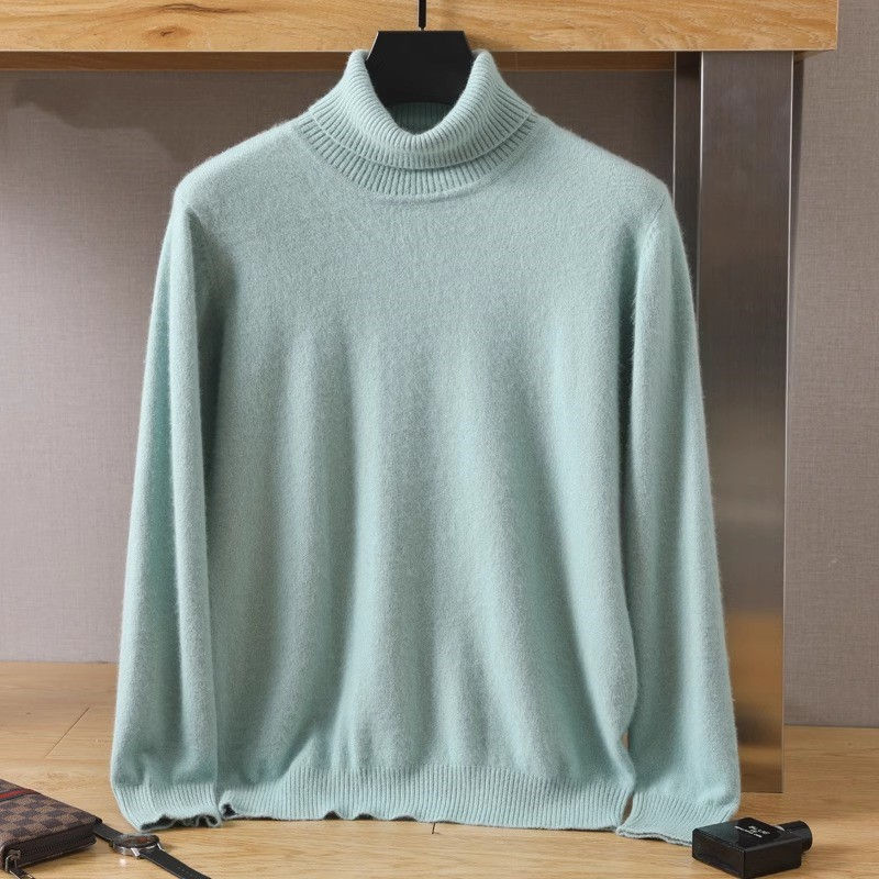 Thumbnail: Men's 100% pure Mink velvet Cashmere Sweater High Lapels Pullovers Knitted Winte