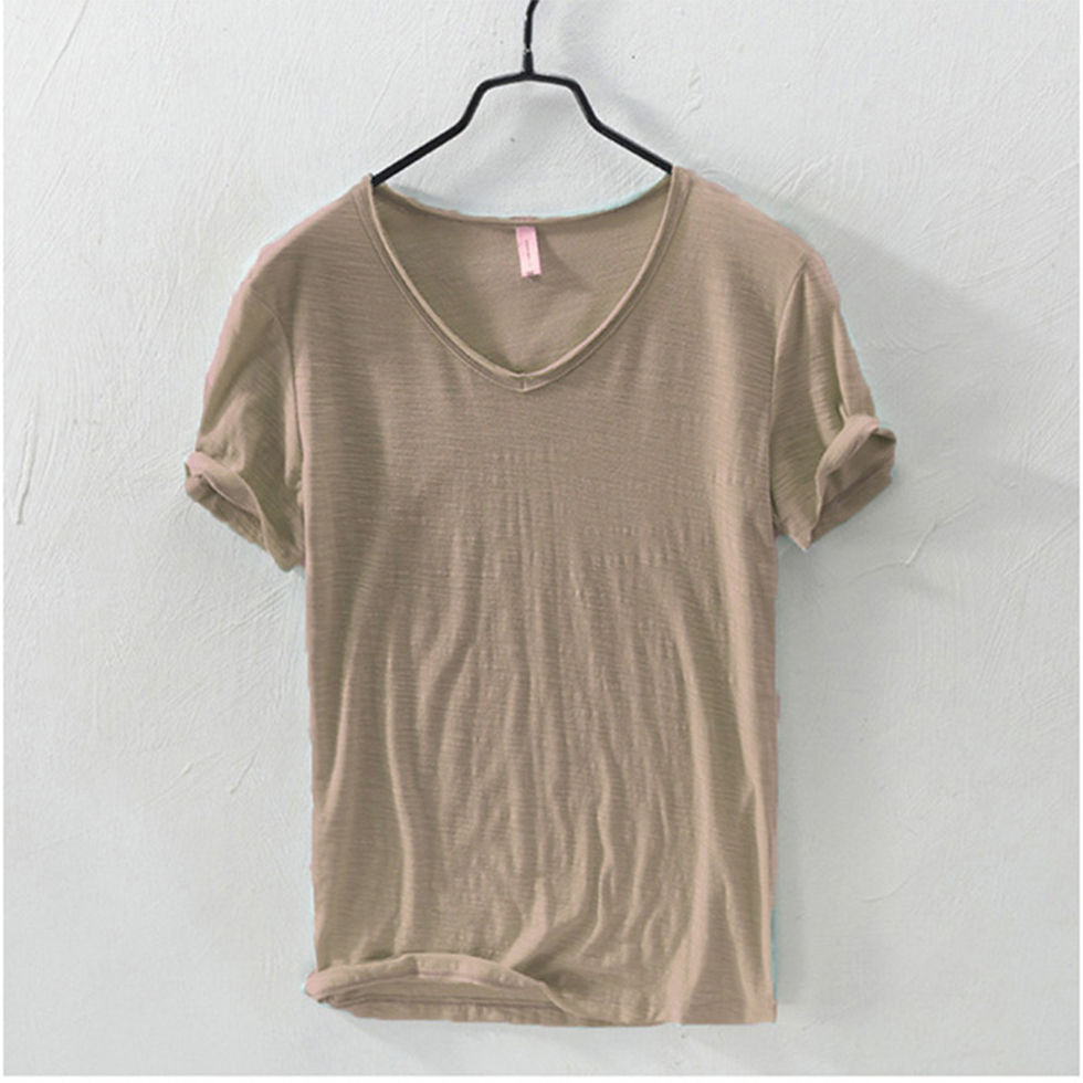 Thumbnail: New Mens T Shirt Pure Color V Collar Short Sleeved Tops Tees Men T-Shirt 10color