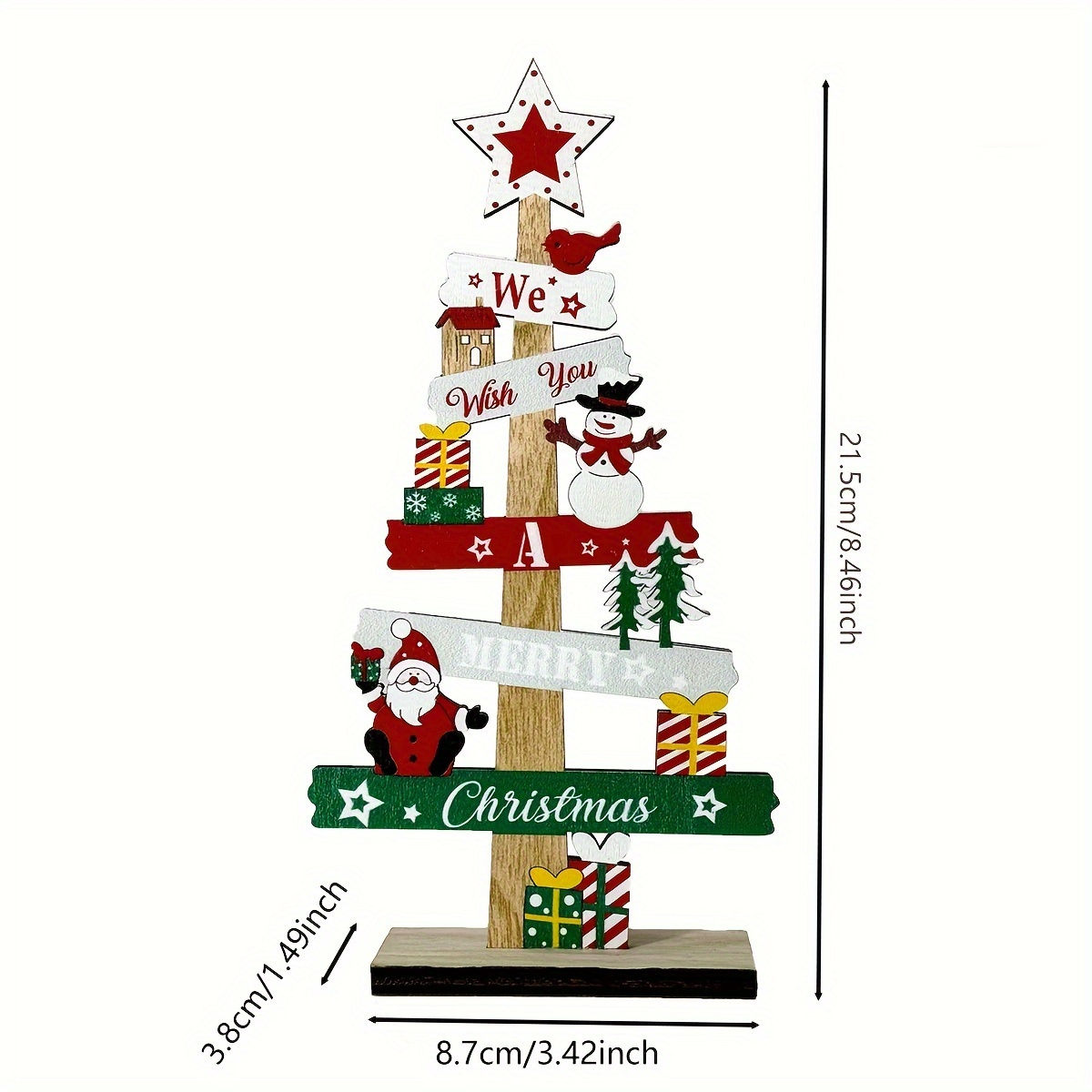 Christmas Wooden Tabletop Decoration, Festive Mini Tree with Santa, Snowman, and