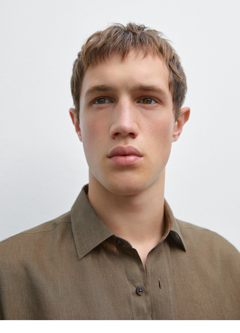 Thumbnail: 100% Natural Linen Men's Shirt, Solid-colored Lapel Long-sleeved Simple Top, Cas