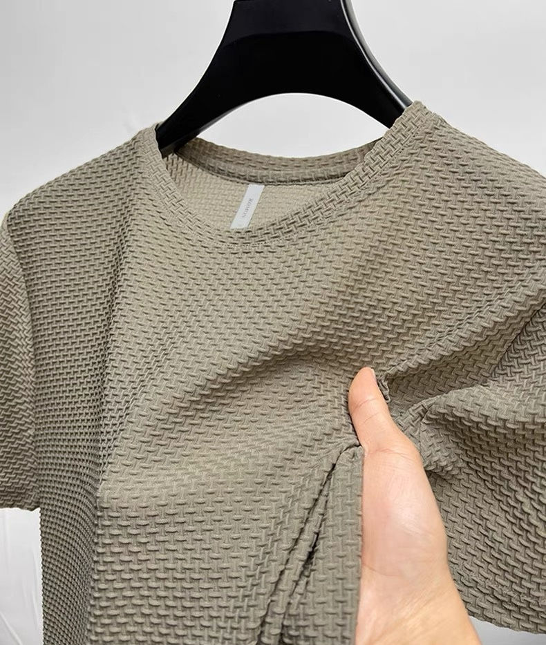 Thumbnail: New men's summer bamboo mesh ice silk elastic silk short sleeved fashionable cas