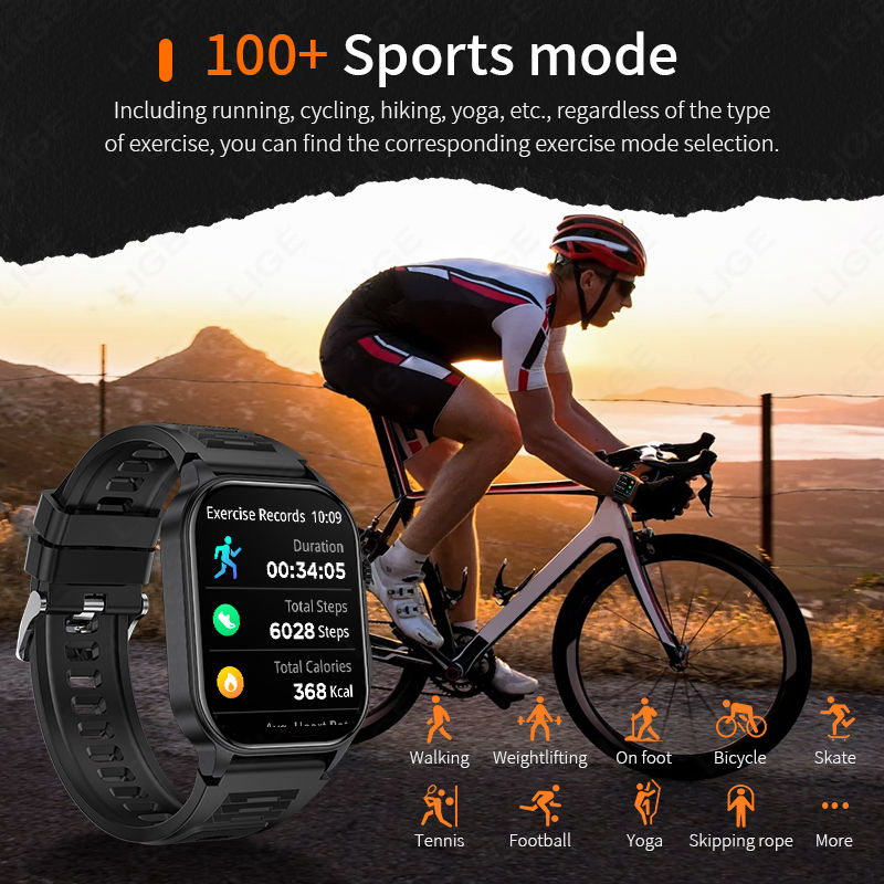 Thumbnail: LIGE New Men Smart Watch Flashlight 2.01" HD Large Screen AI Voice Bluetooth Cal