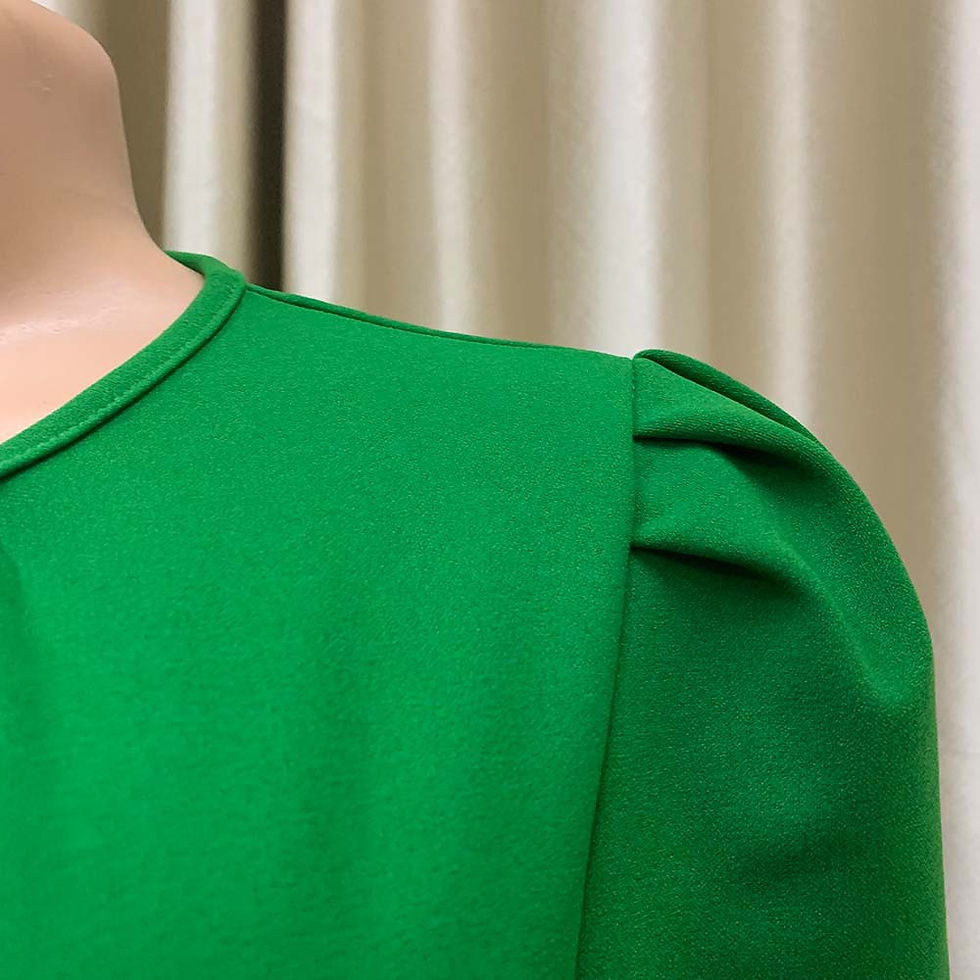 Thumbnail: Elegant Office Ladies Dresses Pleated O Neck Short Sleeve High Waisted Mid Calf 