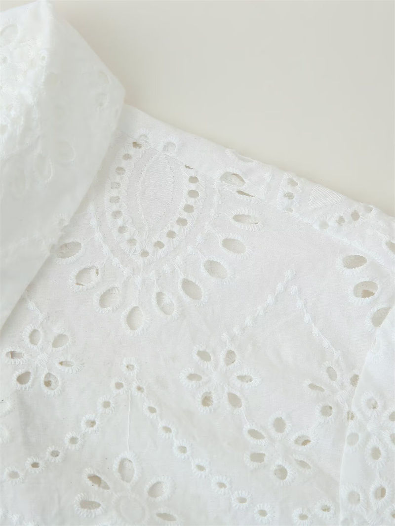 Thumbnail: Women's Blouse Summer 2025 New White Short Sleeve Embroidered Lapel Shirt Sexy C