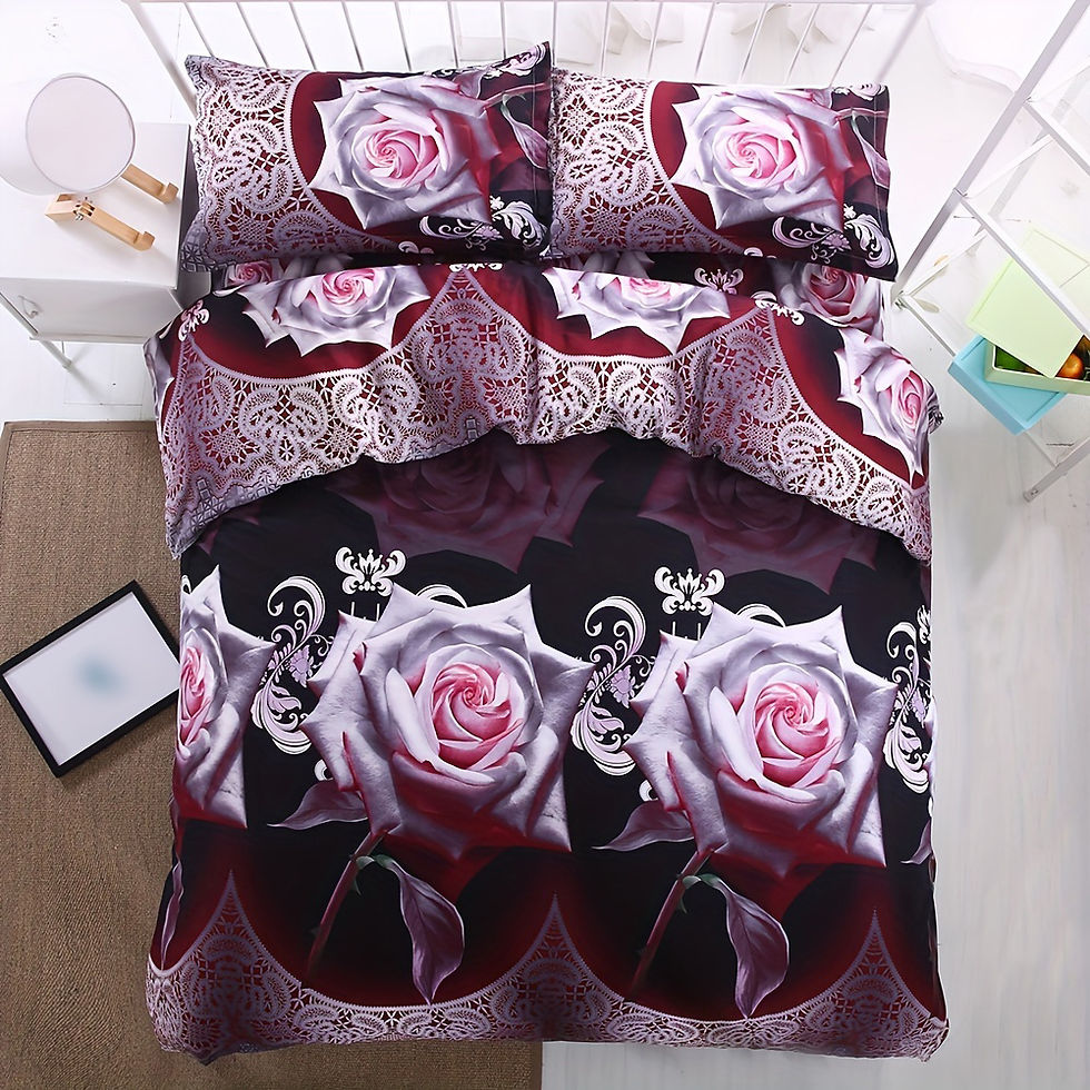 Thumbnail: 3-Piece Flower Print Duvet Cover Set - Soft, Comfortable, and Breathable Bedding