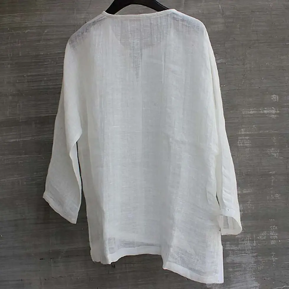 Thumbnail: New Linen Shirt Men Brief Breathable  Solid Color Long Sleeve Loose  Casual Blou