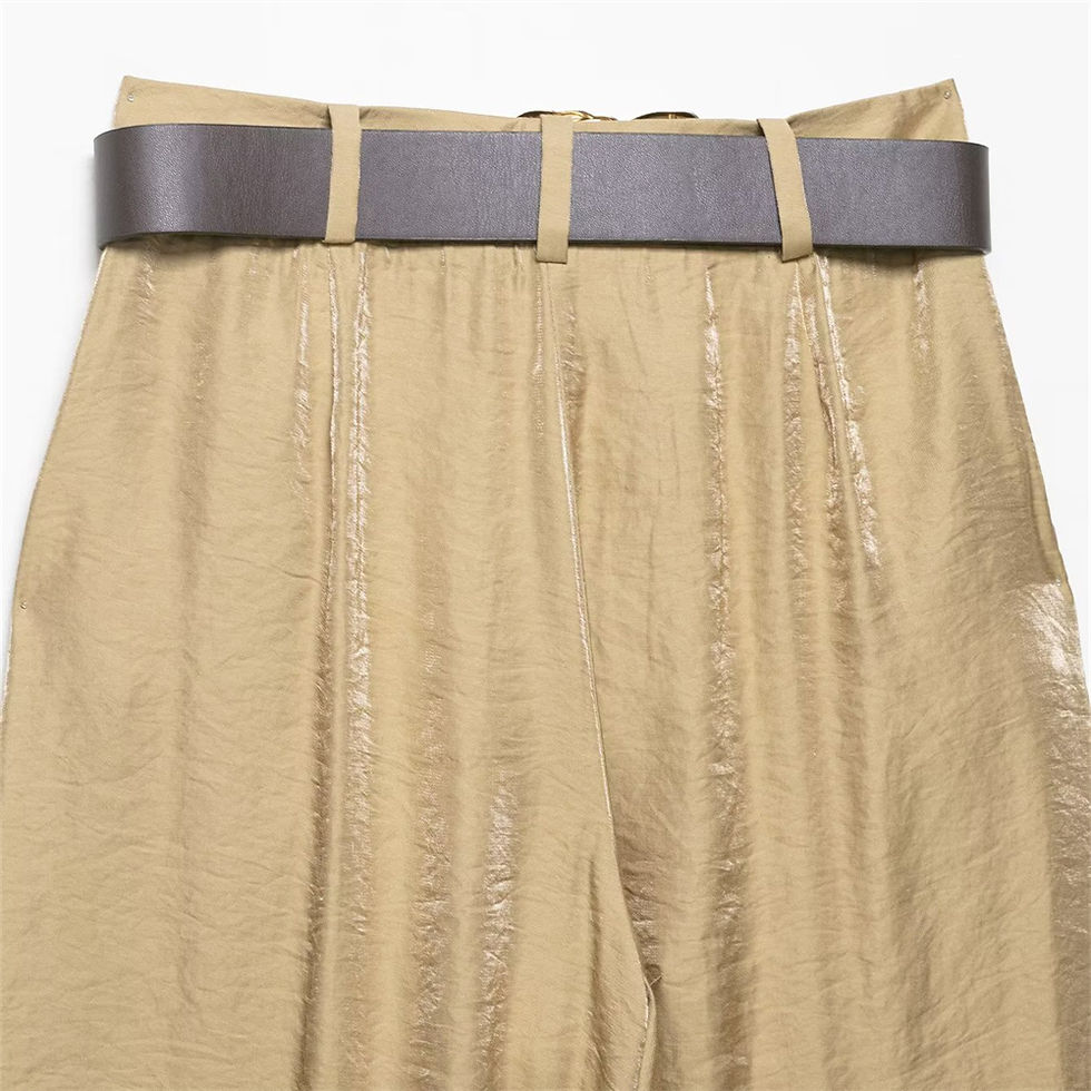 Thumbnail: women's new fashion style slim fit belt silk textured wide leg pants solid color
