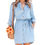 Thumbnail: Fashion Women Casual Denim Dress Solid Color Long Sleeve Button-Down Lapel Short
