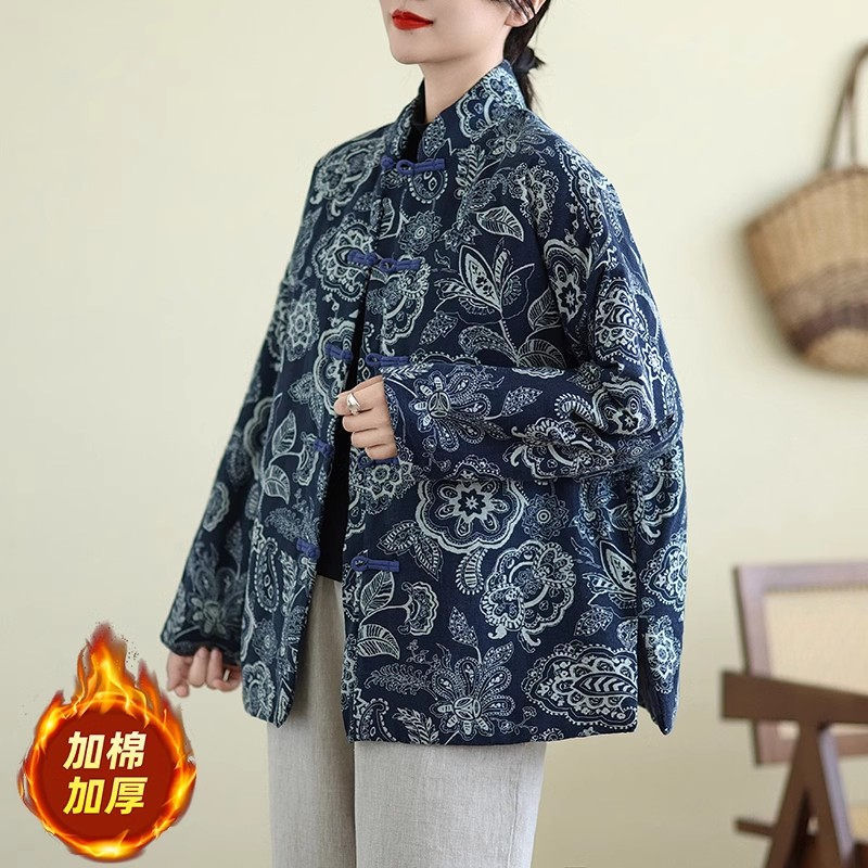Ethnic Style Cotton And Linen Thick Warm Clothing Retro Loose Fit Winter Buttone
