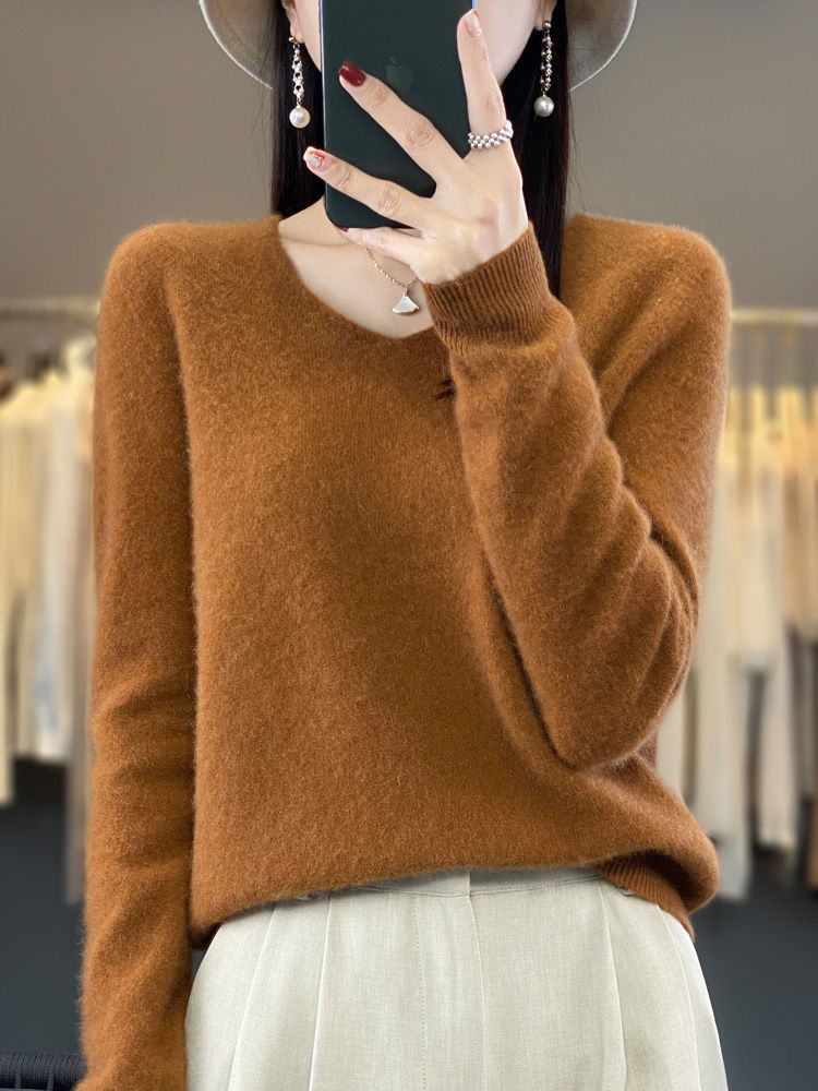 Thumbnail: Fashion100% Merino Wool Sweater Cashmere  Pullover Women Knitwear V-Neck Long Sl