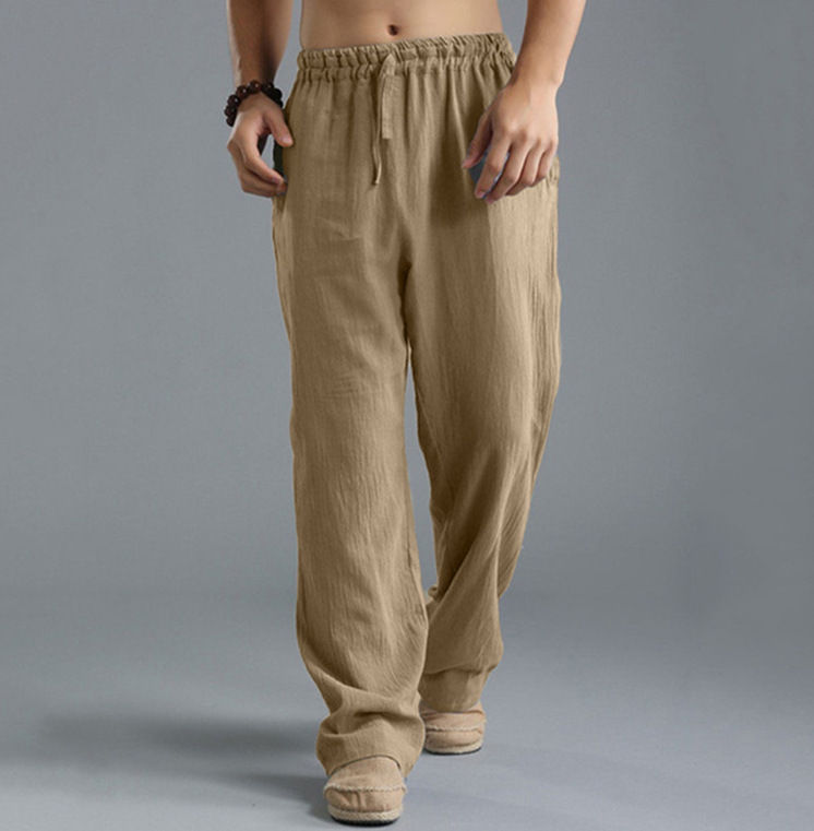 Thumbnail: Mens Summer Casual Cotton Linen Loose Drawstring Yoga Pants Trousers  Men Clothi