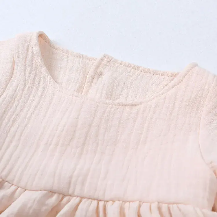 Thumbnail: Cotton Linen Long Sleeve Dress for Girls Fashion Solid Color Kids Girl's Dresses