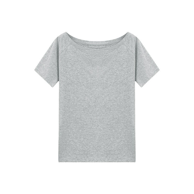 Thumbnail: T-shirts Women Niche Design Off Shoulder Solid Short Sleeve Summer Chic Loose Ca