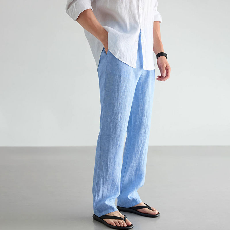 Thumbnail: 100% Linen Cotton Pants Men Breathable Joggers Sweatpants Hip Hop Streetwear Mal