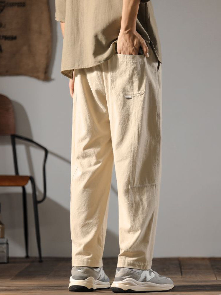 Thumbnail: Japenese Cotton Linen Pants Men Summer Straight Casual Ice Silk Sweatpants Male 