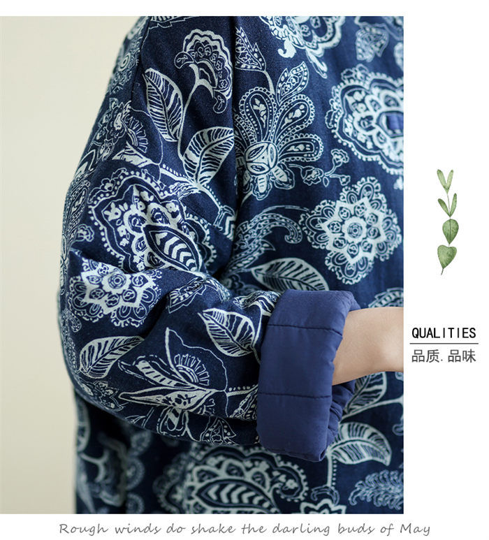 Thumbnail: Ethnic Style Cotton And Linen Thick Warm Clothing Retro Loose Fit Winter Buttone