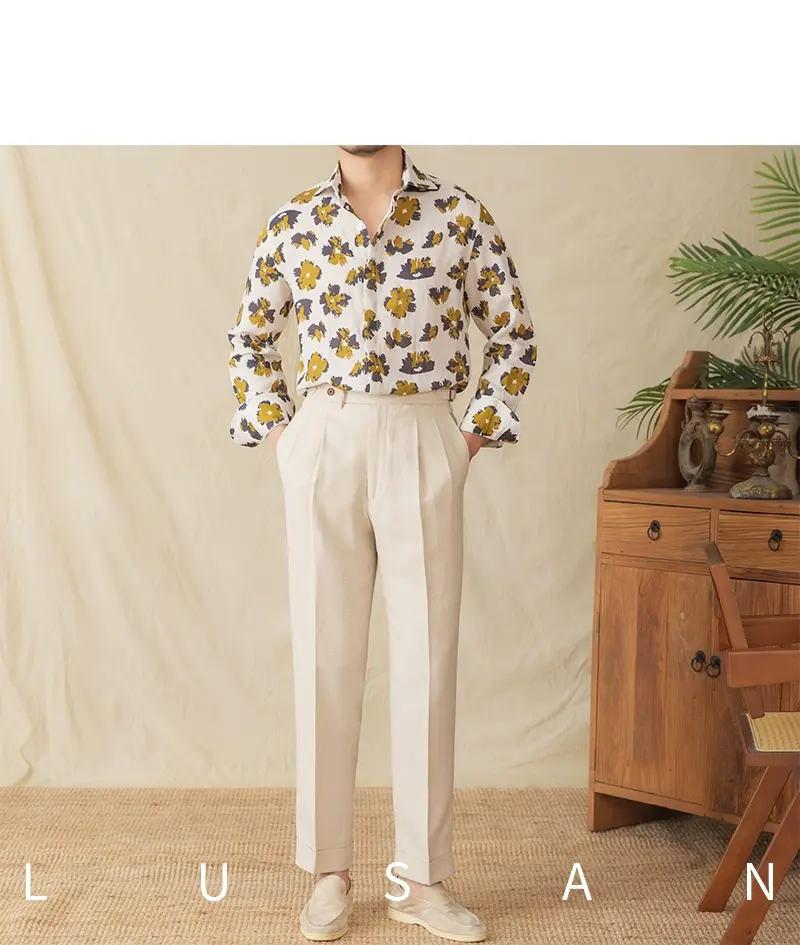 Thumbnail: Linen Lyocell Casual Breathable Printed Long-Sleeved Shirt Beach Vacation Gentry