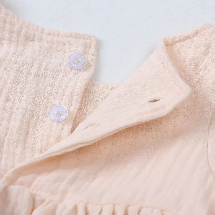 Thumbnail: Cotton Linen Long Sleeve Dress for Girls Fashion Solid Color Kids Girl's Dresses