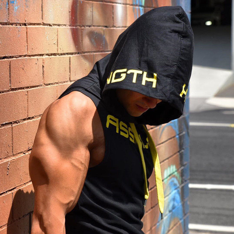 Thumbnail: Men Tank Tops Gym Clothing Fitness Sleeveless hoodies Vests Cotton Singlets Men 