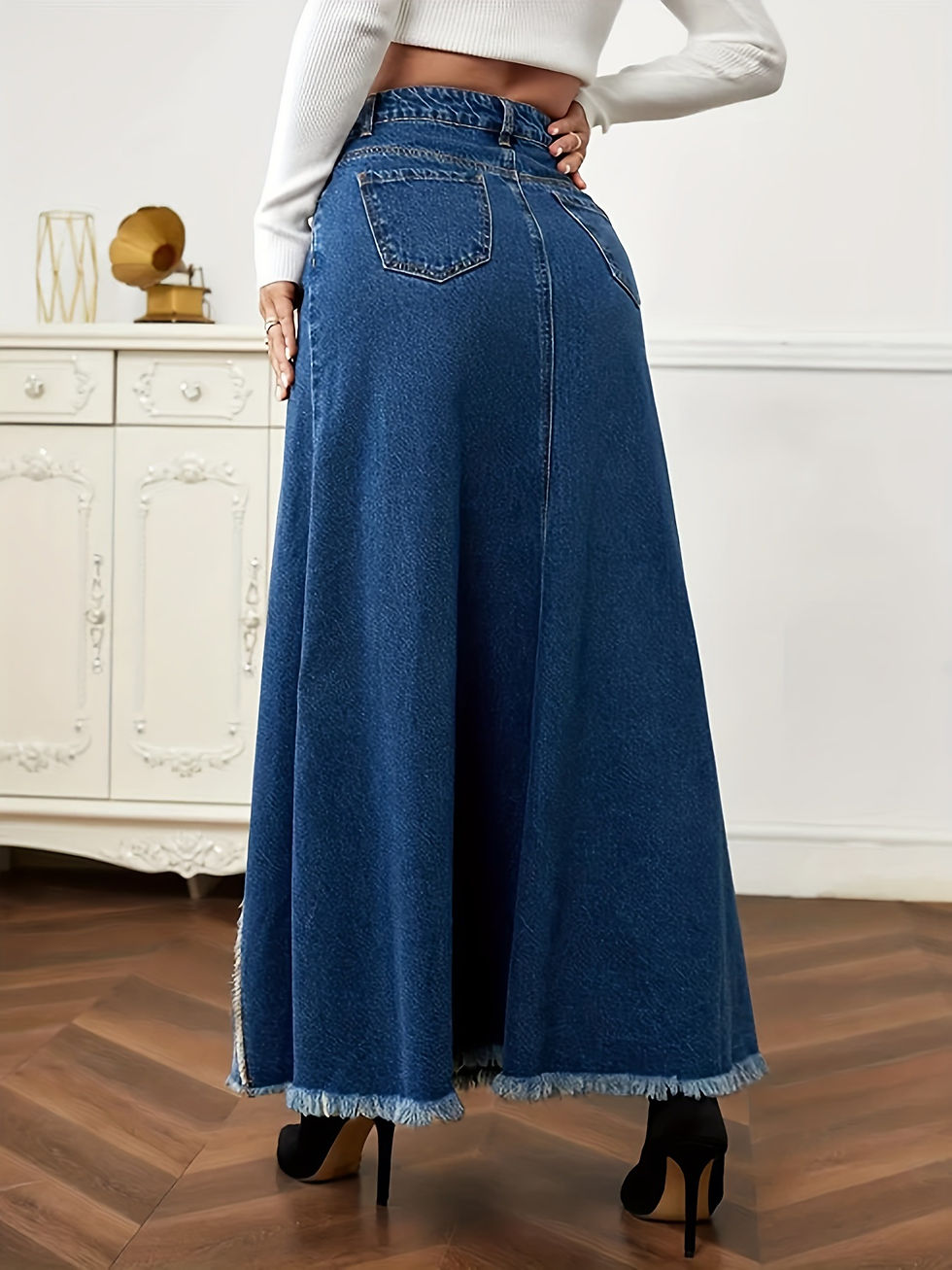 Thumbnail: 2023 Autumn New Women's Denim Long Skirt Fashion Loose Spliced Denim Swing Skirt