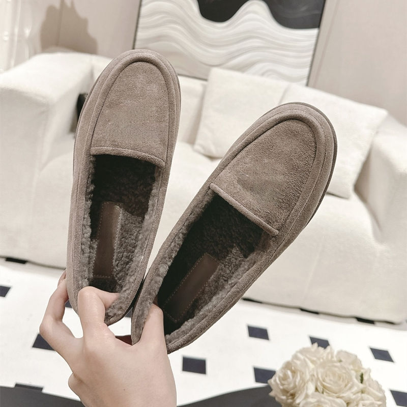 Thumbnail: Winter Shoes Women's 2025 New Wool One-piece Women's Loafers Low Heel Fashion Ca