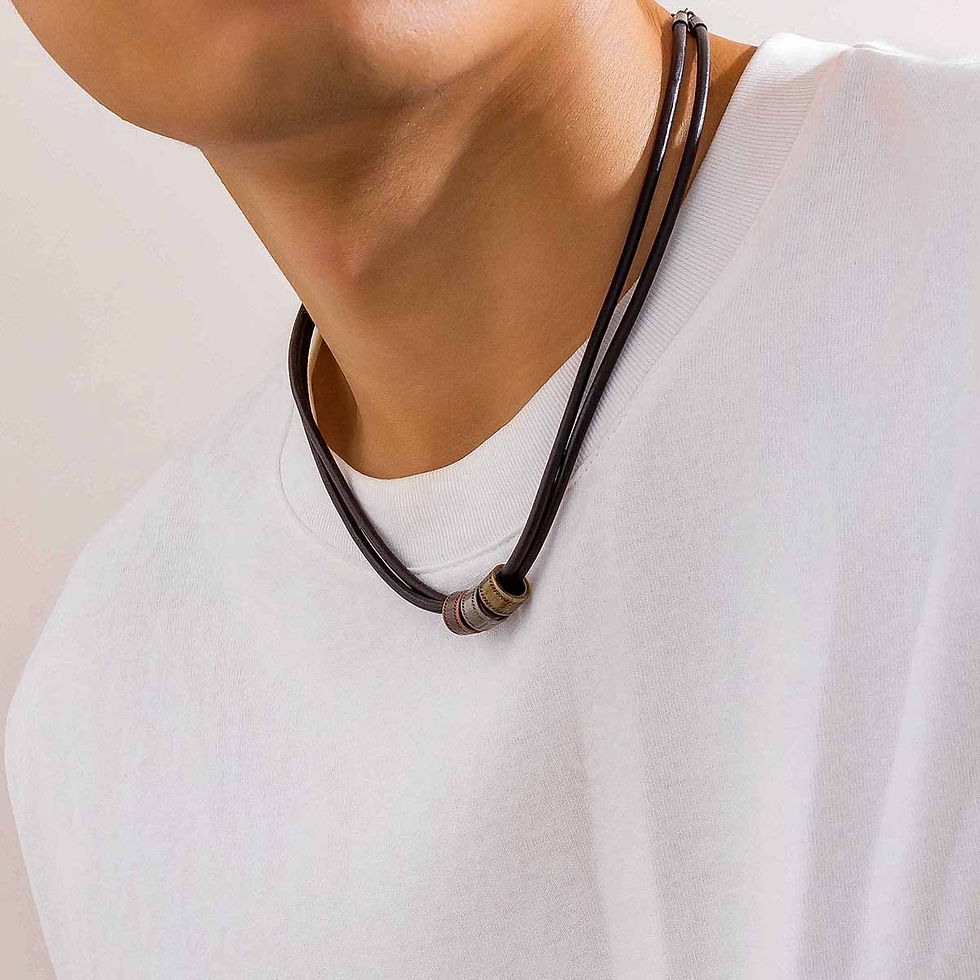 Thumbnail: Vintage Pu Leather with Metal Beads Choker Necklace for Men Trendy Collar on the