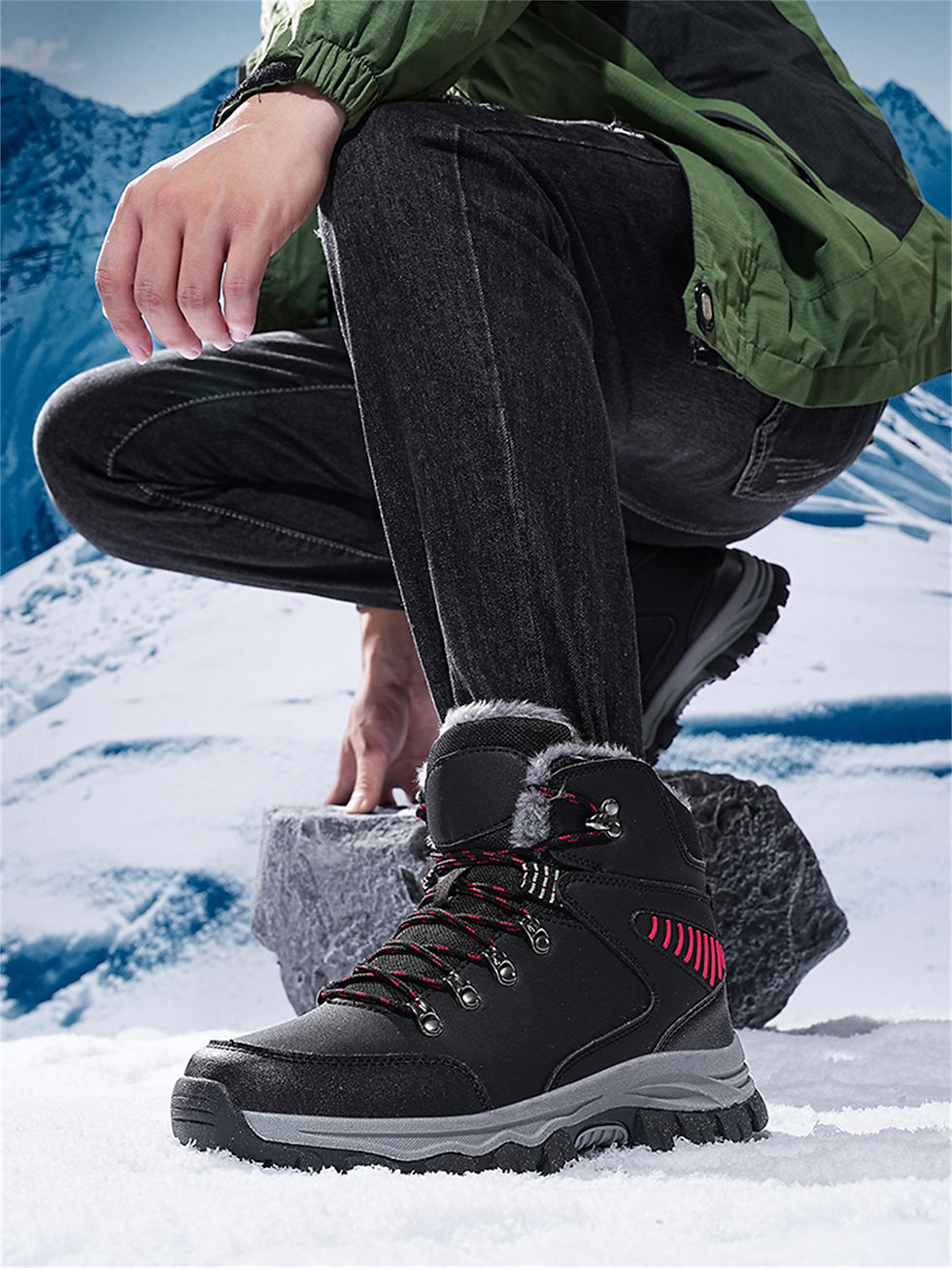 Thumbnail: Mens Winter Snow Boots Durable Slip-resistant Windproof High-Top Sneakers Warm C