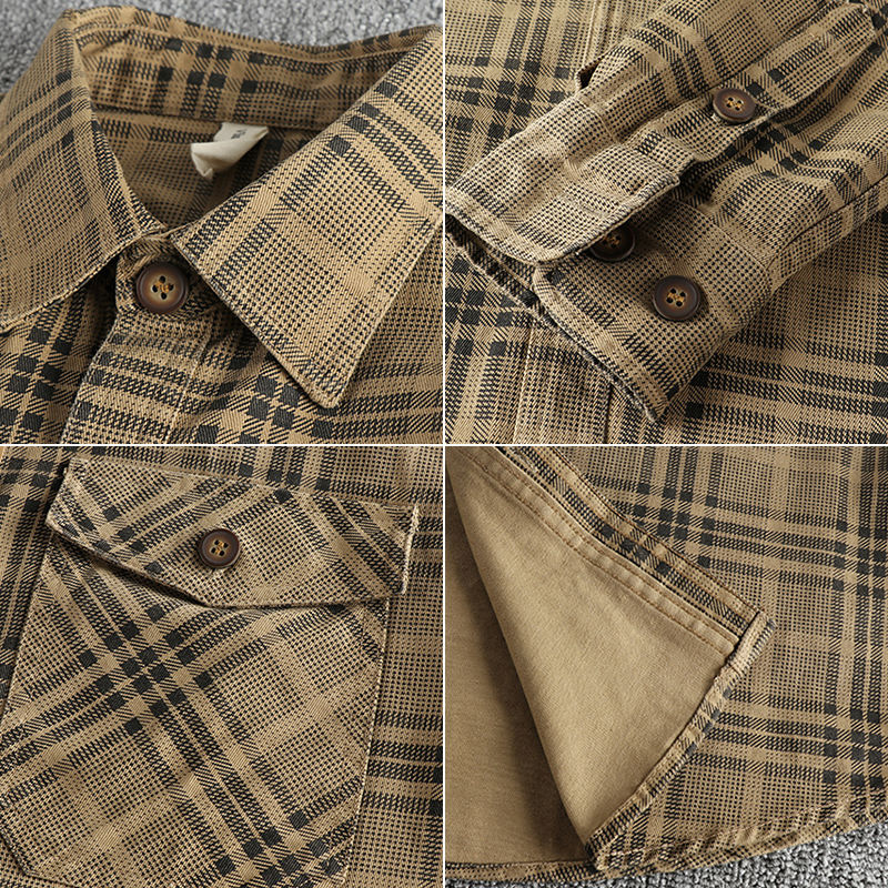 Thumbnail: Fashionable Checked Cotton Shirt for Men, Ideal for Autumn Casual Wear, Washable