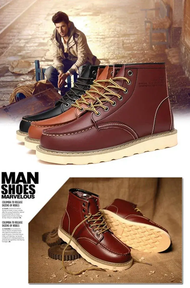 Thumbnail: Winter Warm Men Boots Leather Mens Snow Boots with Fur Handmade Waterproof Male 