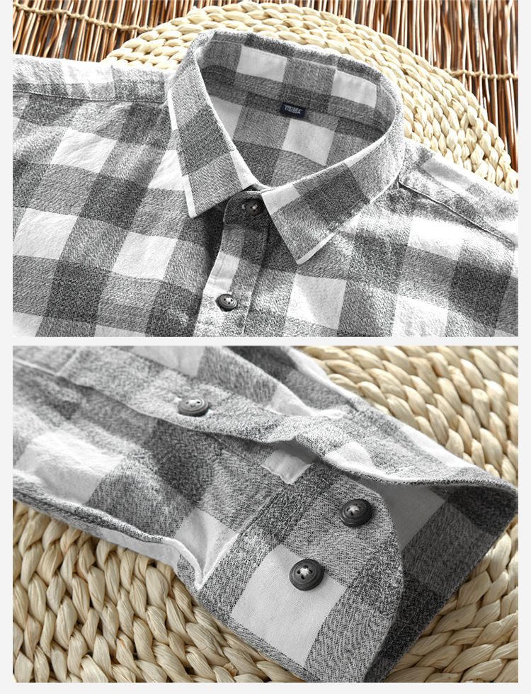 Thumbnail: Cotton Men's Fashion Checkered Cotton Shirt Long Sleeve Soft Comfort Male Casual