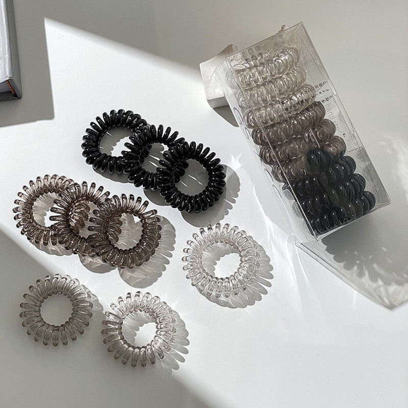 Thumbnail: 9 Pcs Spiral Hair Ties No Crease, Coil Hair Ties, Phone Cord Hair Ties, Women Po