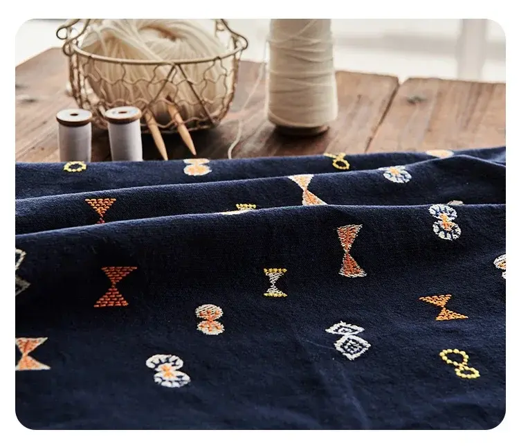 Thumbnail: Flower Embroidery Cotton  Linen Fabric for Clothing Table Cloth Apron Throwing P