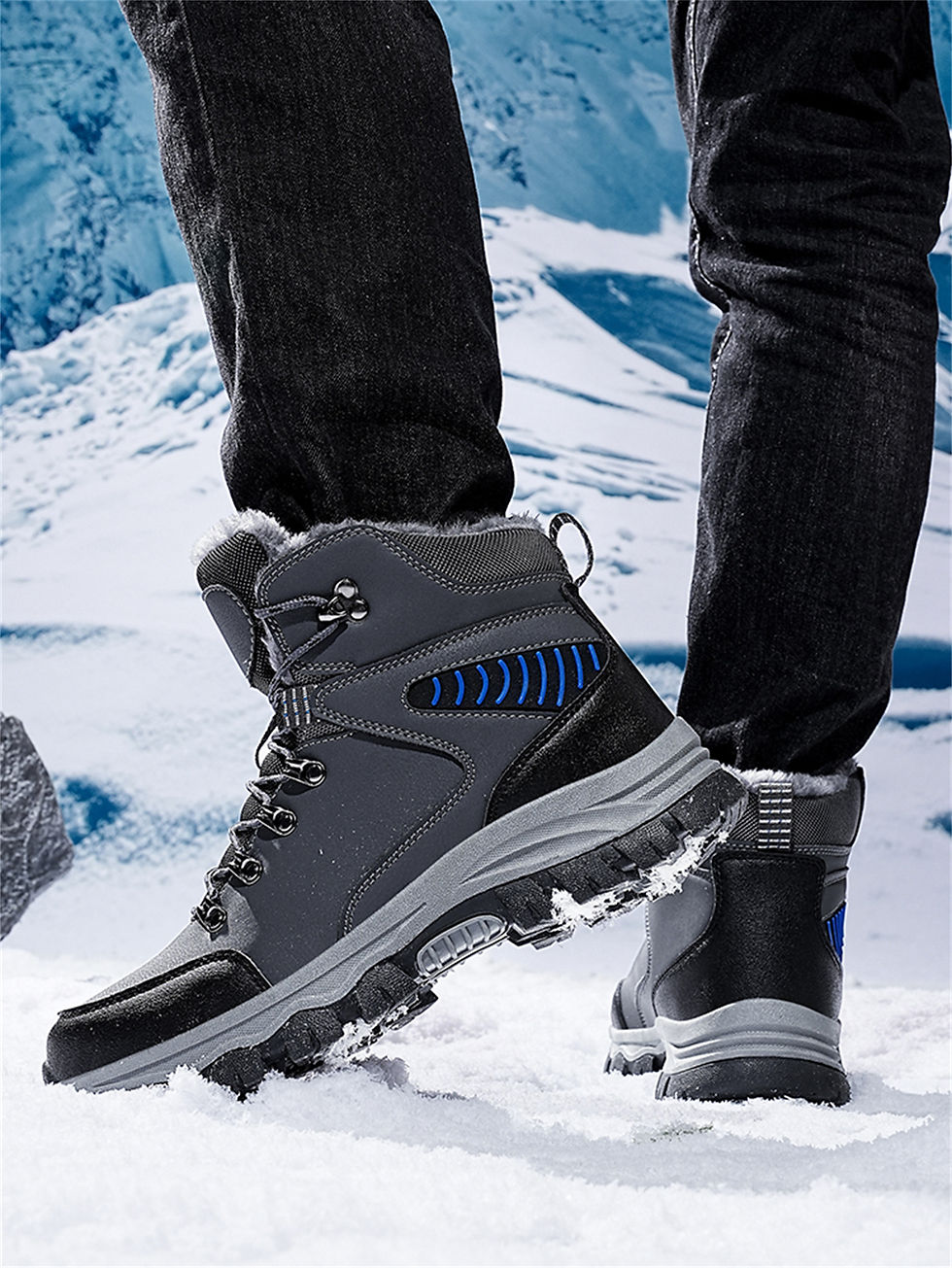 Thumbnail: Mens Winter Snow Boots Durable Slip-resistant Windproof High-Top Sneakers Warm C