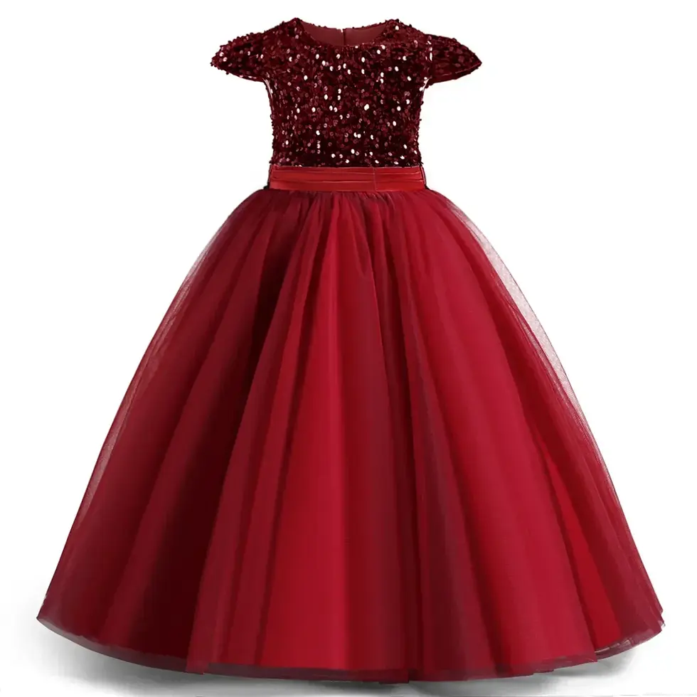 Thumbnail: Elegant Party Dress for Girls Short Sleeve Princess Dress for Wedding Kids Sequi