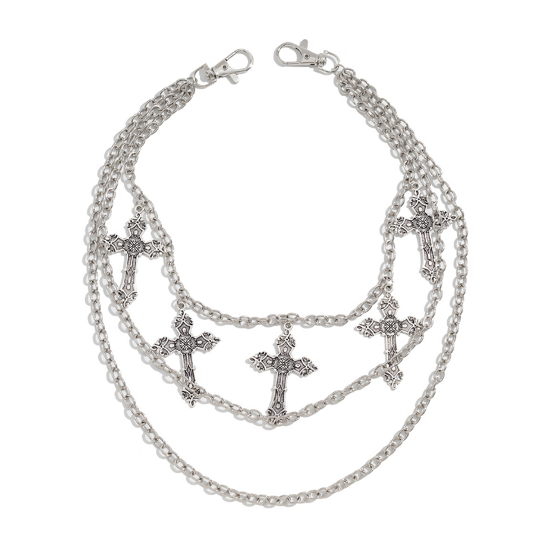 Thumbnail: Fashion Punk Metal Pants Chain Hip Hop Waist Chain Cross Pendant Jeans Chain For
