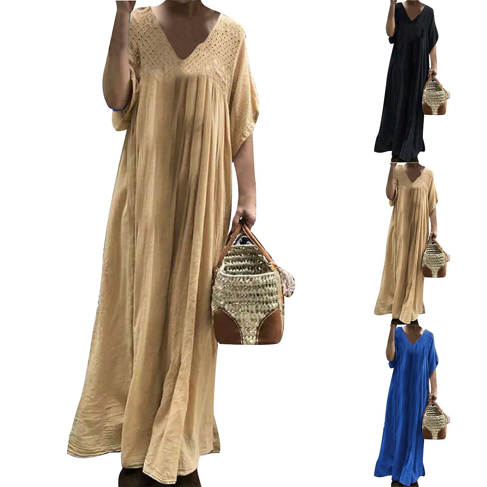 Thumbnail: Ladies' Loose Lazy Style Extra Long Dress Lace Crochet Summer V-neck Flared Slee