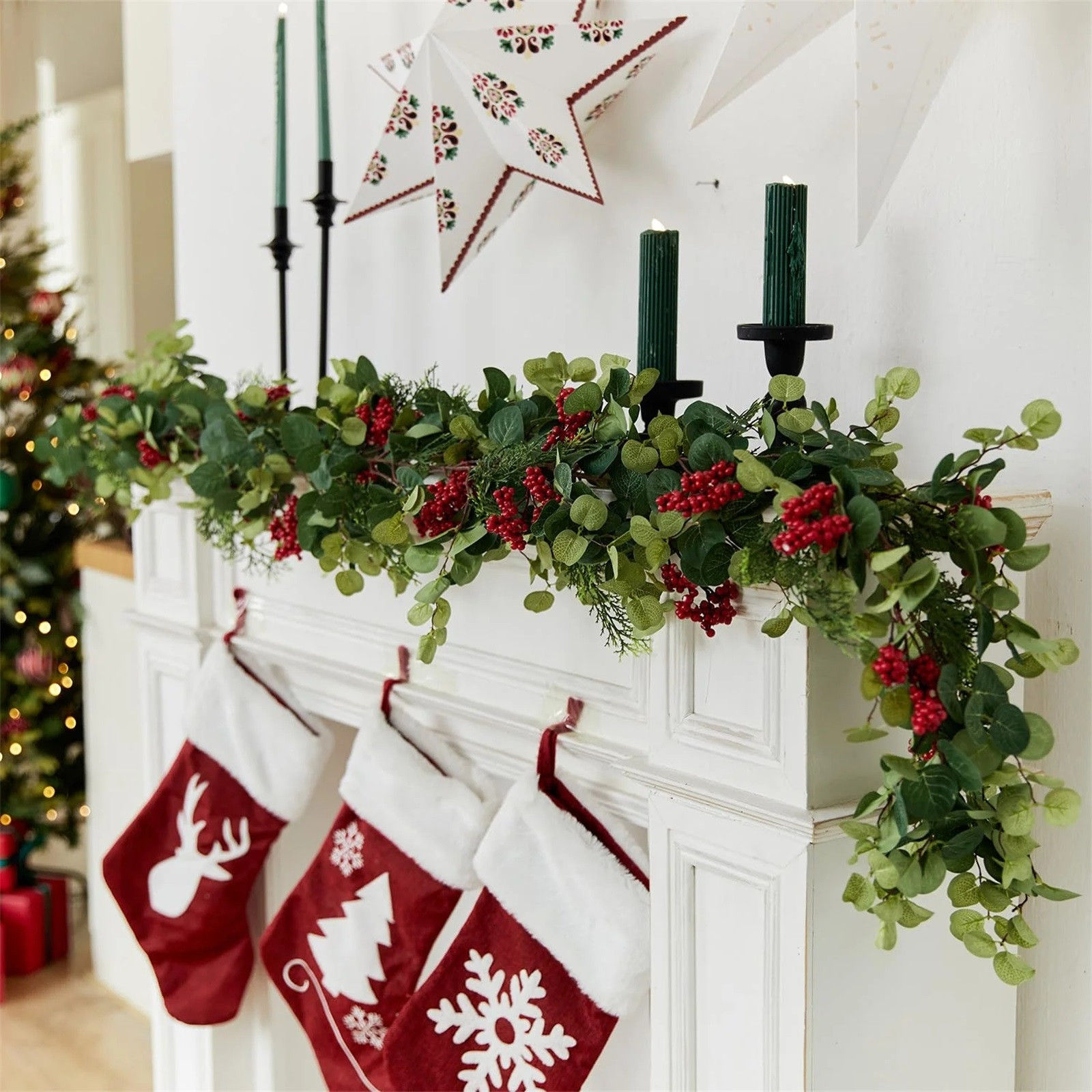 Christmas decoration 6.3ft Xmas Garland Artificial Berries Garland Holiday Xmas