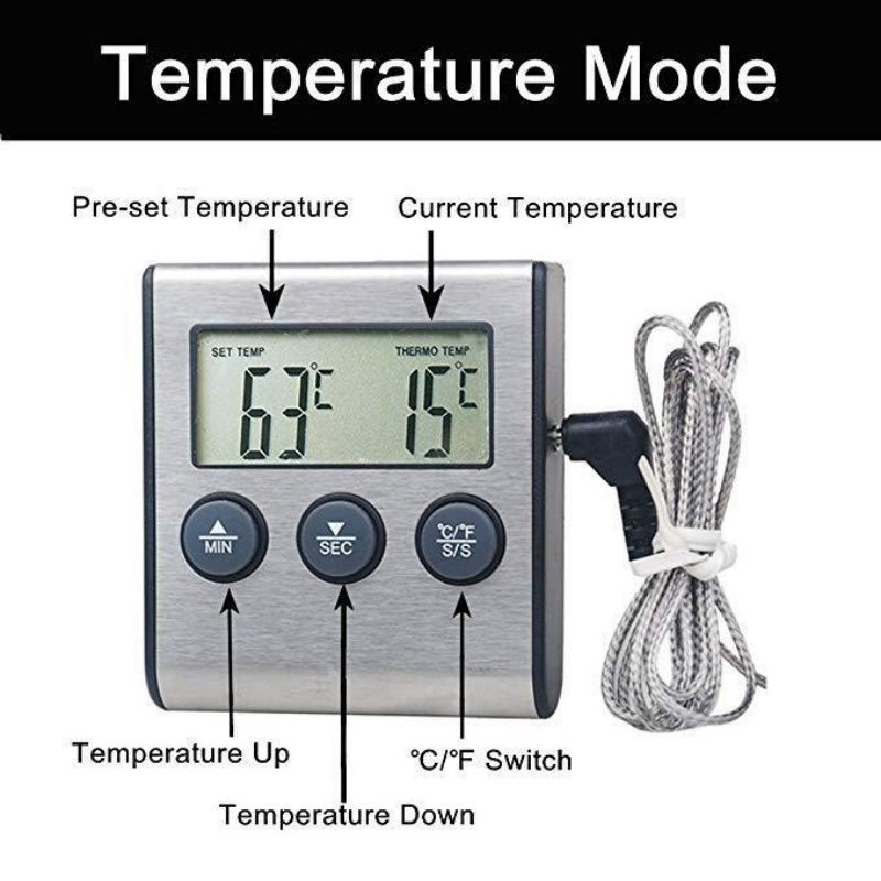 Thumbnail: Kitchen Digital Smart Food Thermometer, Electronic Timer Oven Probe beef Meat Th