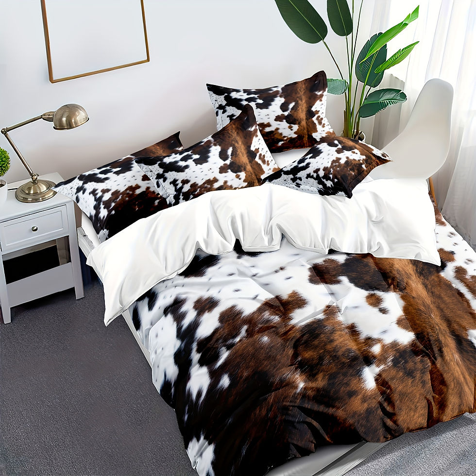 Thumbnail: Brown And Black Cow Pattern Yak Leather Bedding Set with Washable Ultra-Fine Mic