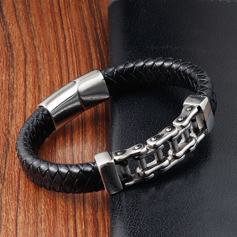 Thumbnail: Luxury Accessories Bracelet Men's Fashion Gift Black Genuine Leather Bracelets D